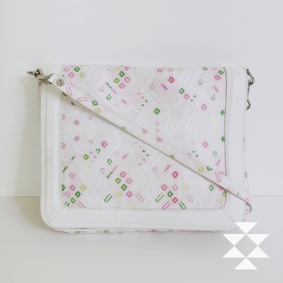 Cuero de Vaco Handbags - White Leather GEO Pink & Green Crossbody Bag Purse